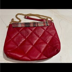 Vibrant Red and Gold Quilted Shoulder Bag